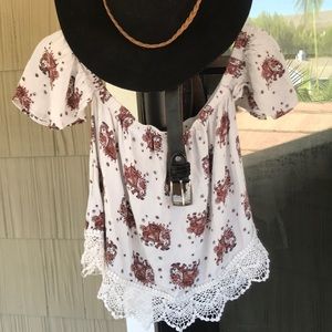 Elephant print, off shoulder blouse. Small.